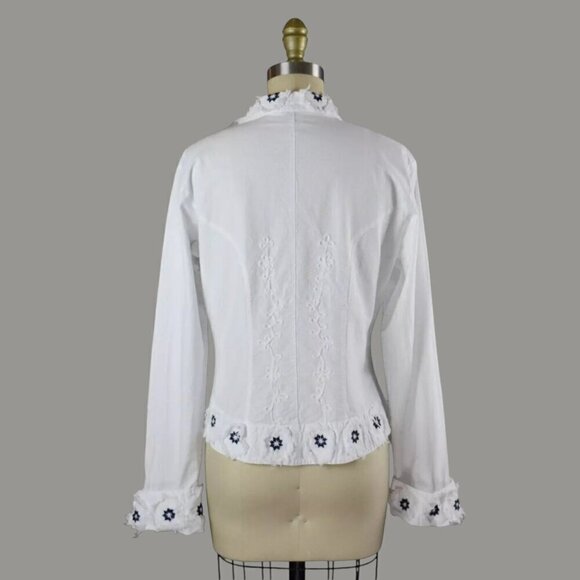GIOCAM EMBROIDERED WHITE BLUE BUTTON UP CANVAS JACKET - Picture 5 of 8